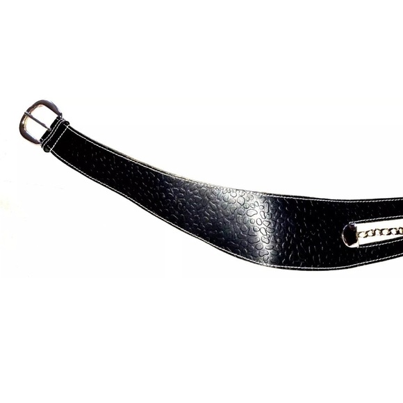 Italian Leather Belt Embossed & Chain Wide Belt, Made in Italy, S - Picture 3 of 6